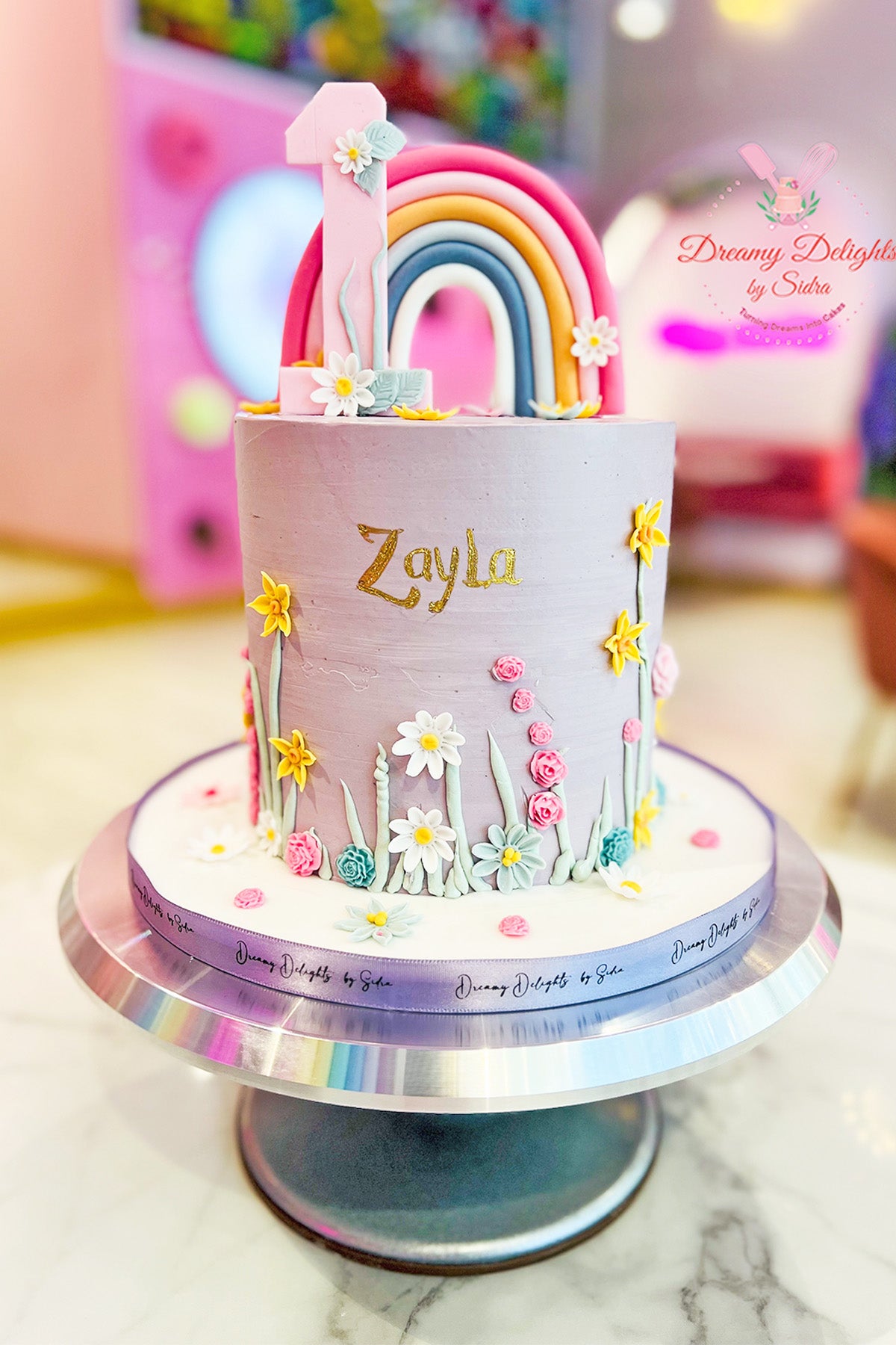 Rainbow and flower Cake