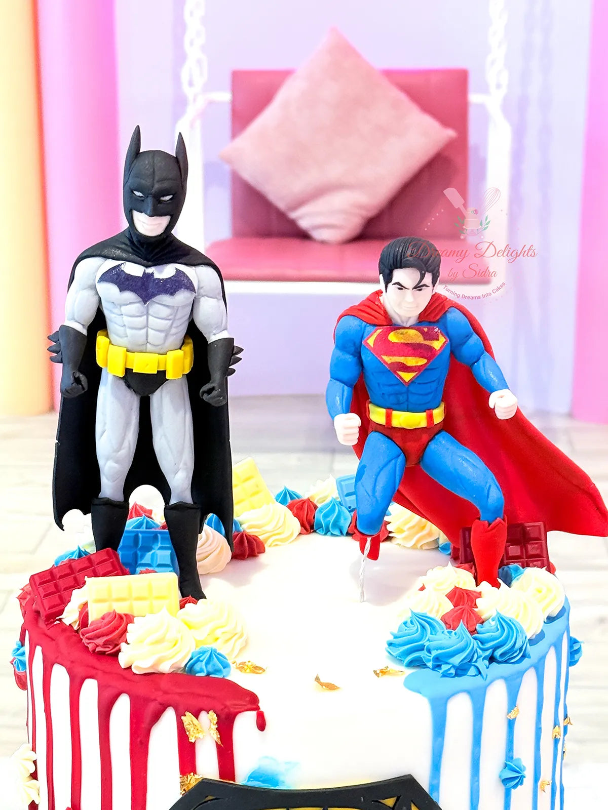Superman and Batman Superhero Cake