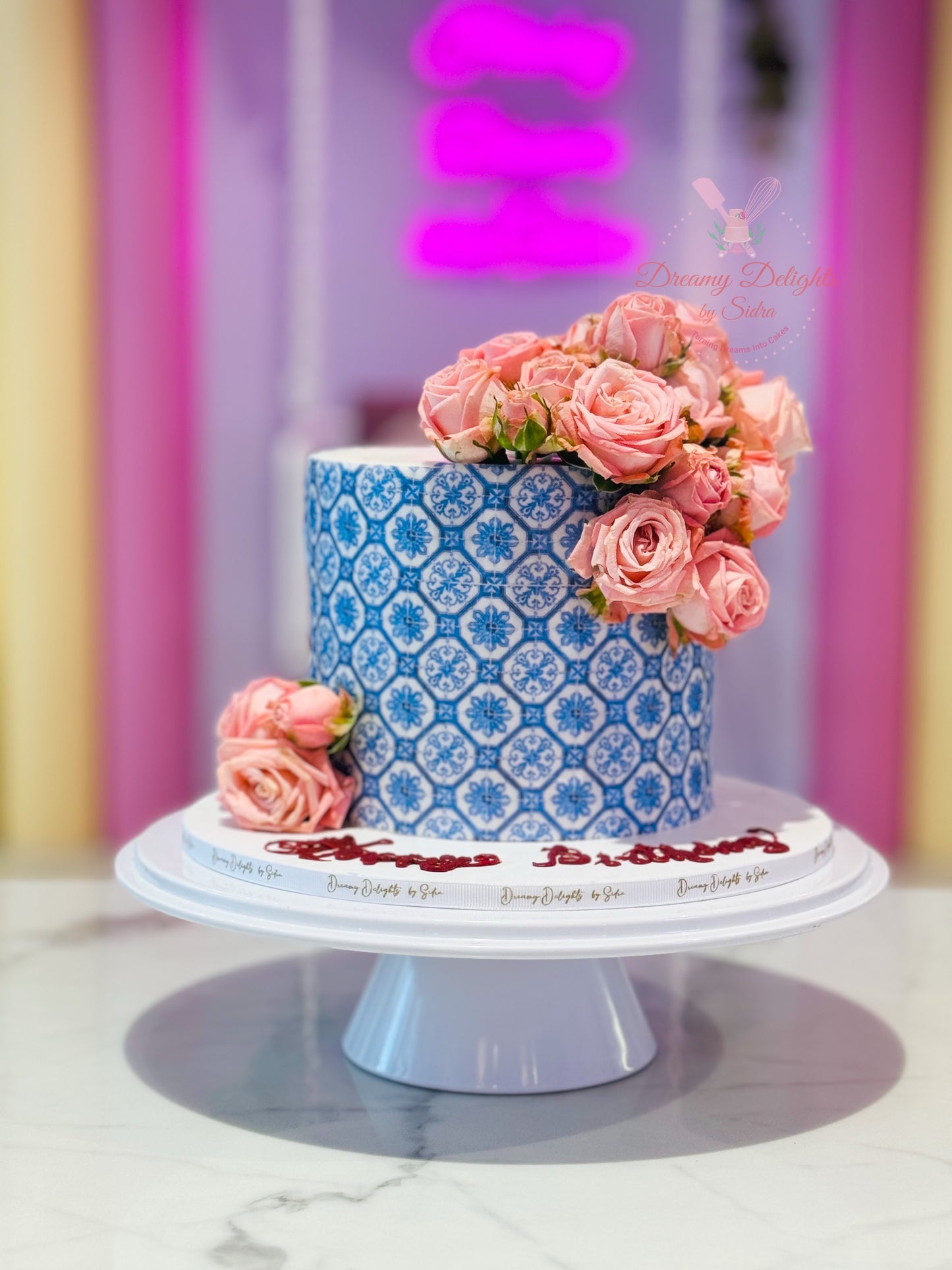 Blue Tile Floral Cake