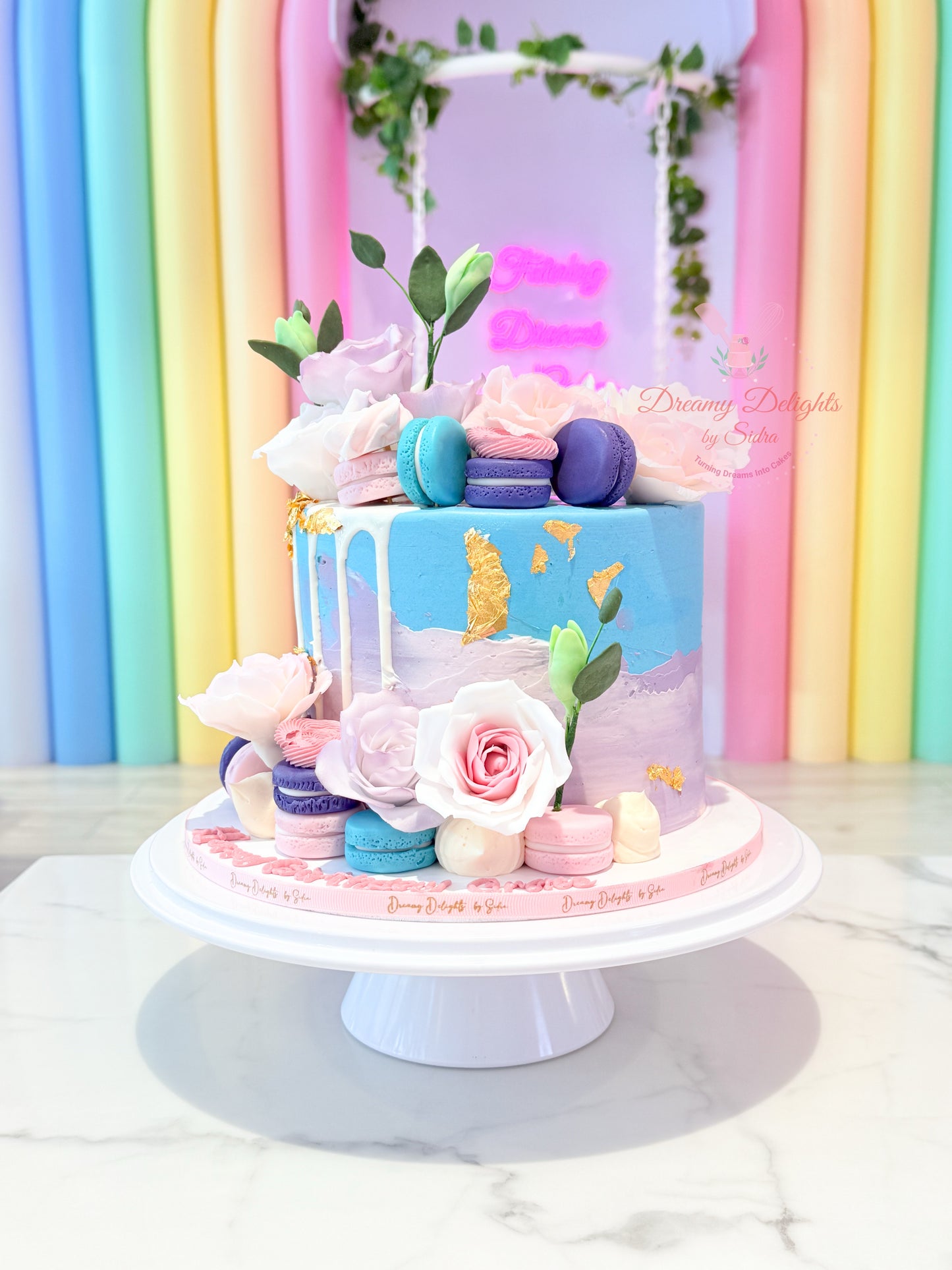 Flowers and Macaron Cake