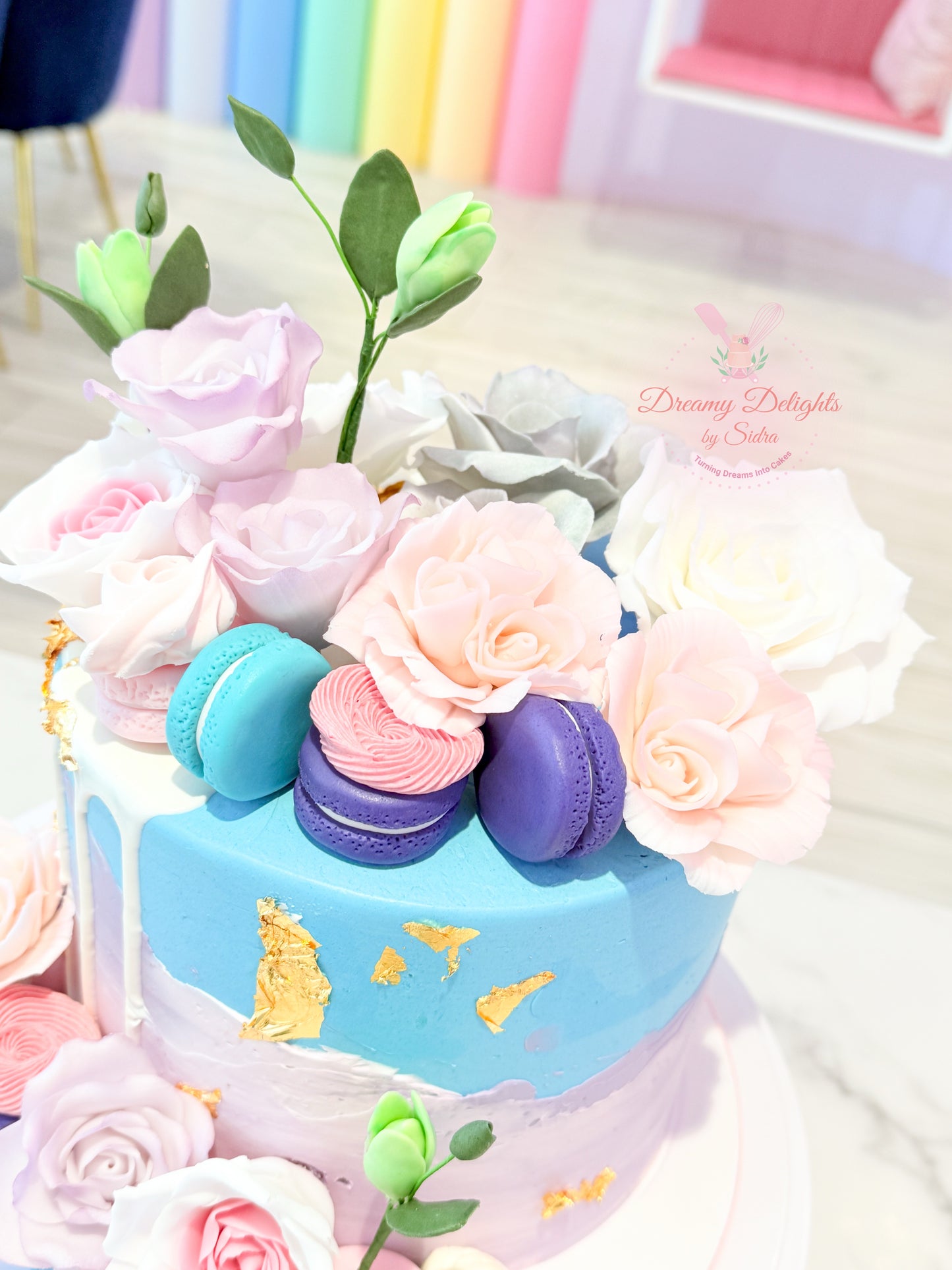 Flowers and Macaron Cake