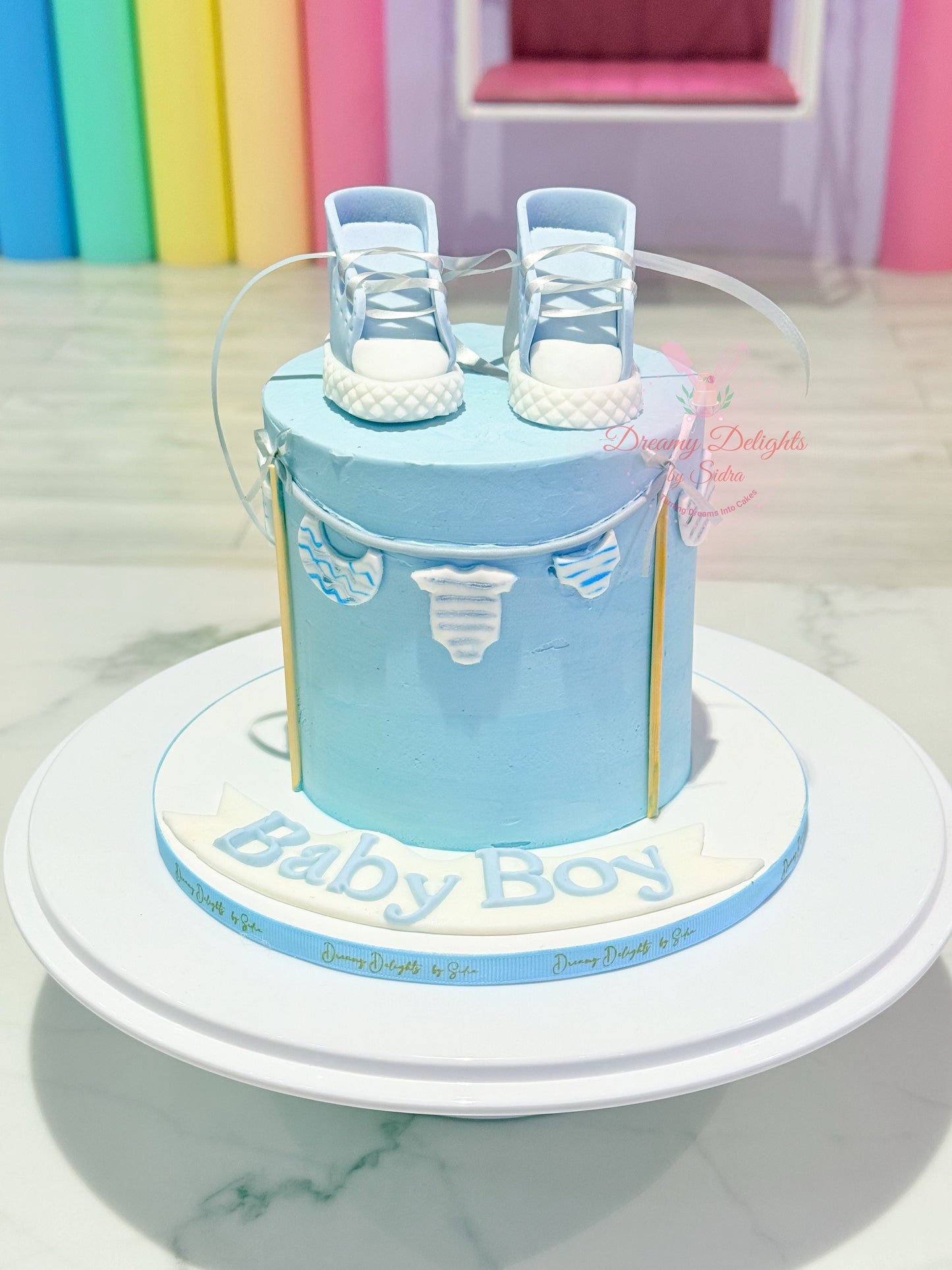 Welcome Baby Boy Shoes Cake