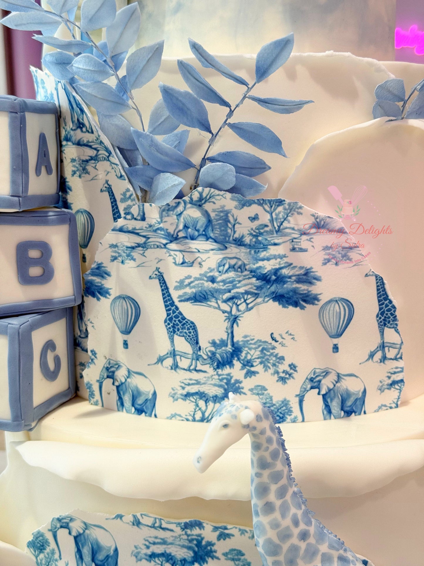 Blue and White Jungle Safari Cake