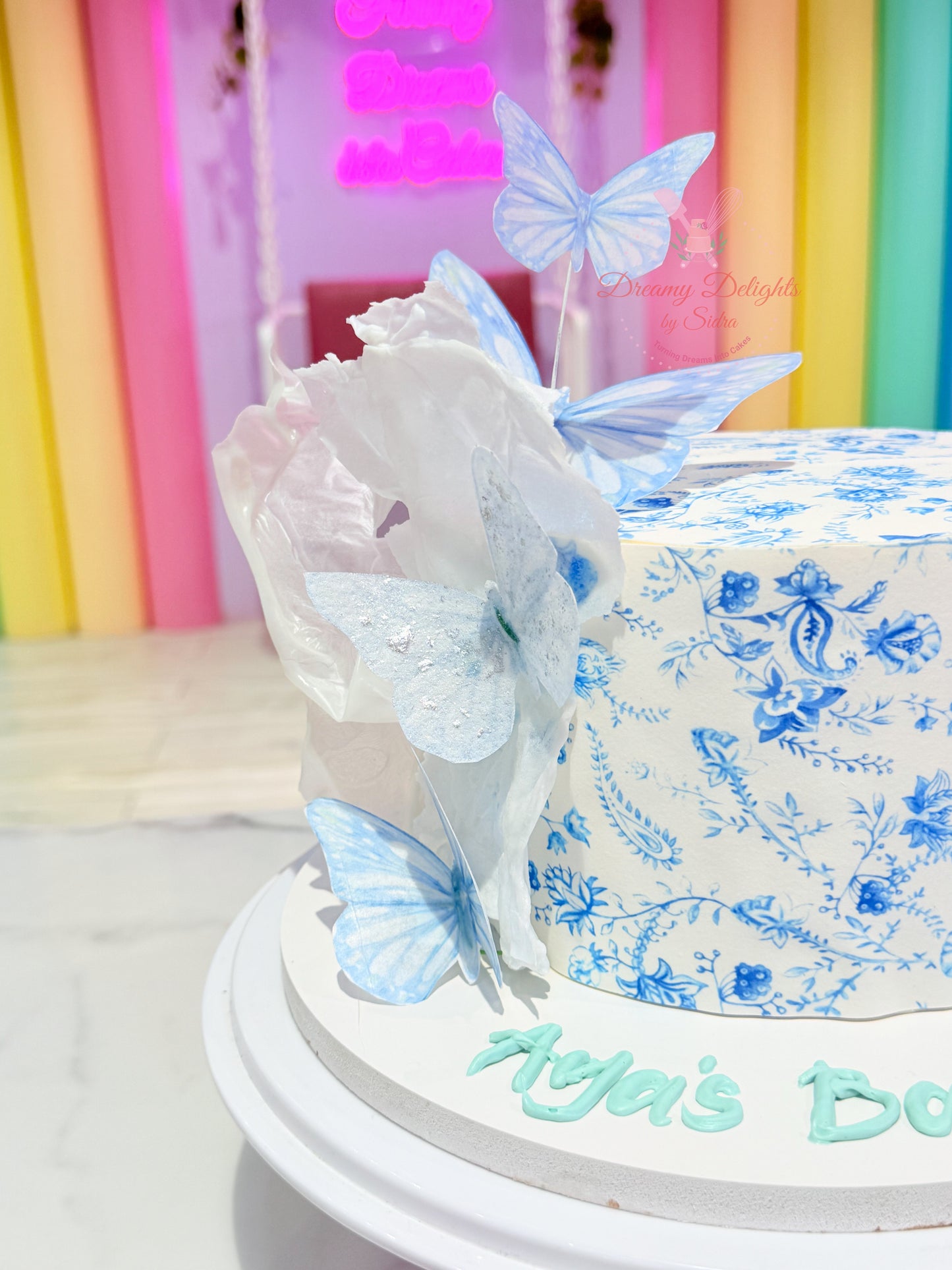 Butterfly Blue Baby Shower Cake