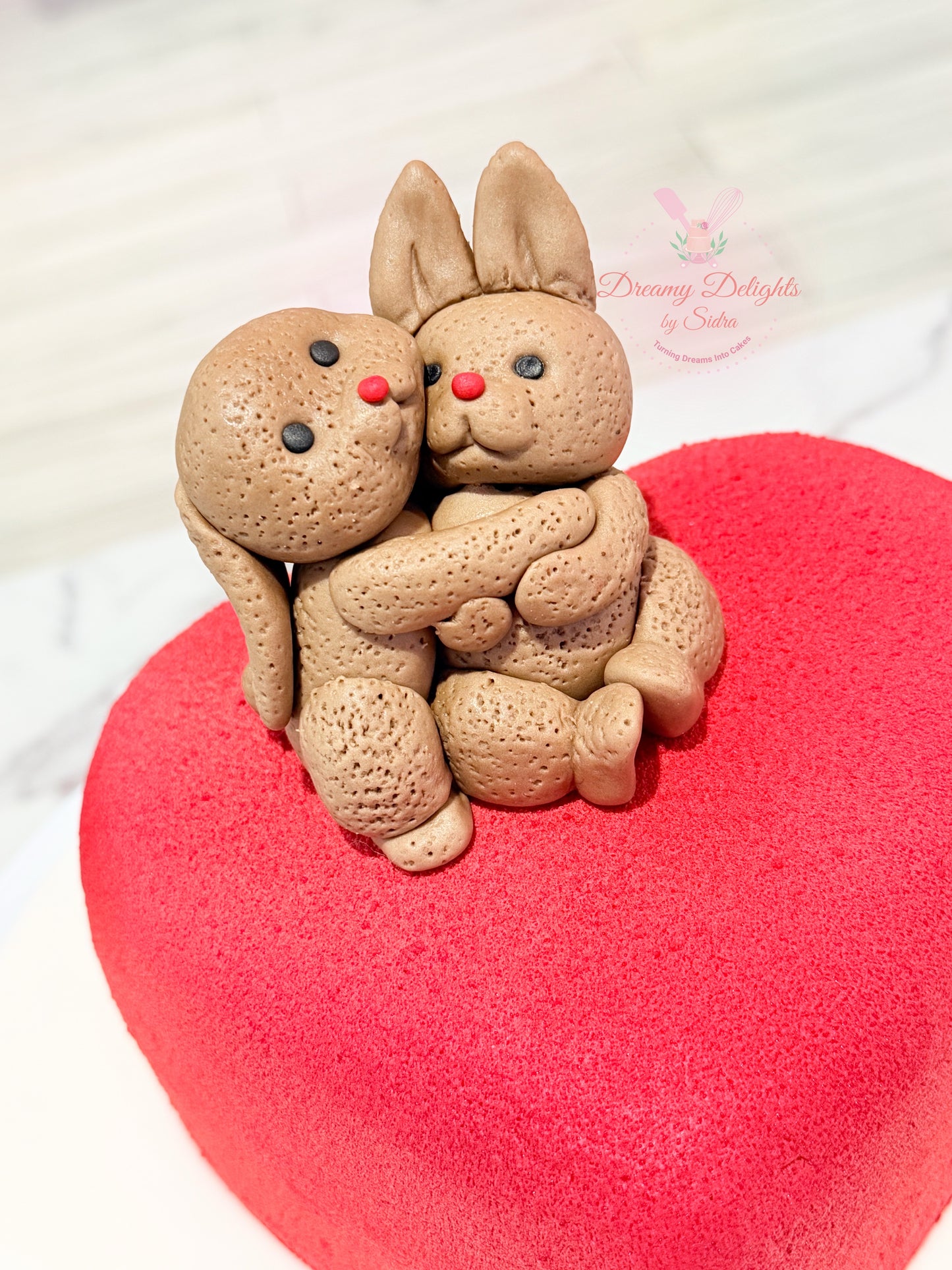 Bunny Couple Heart Anniversary Cake
