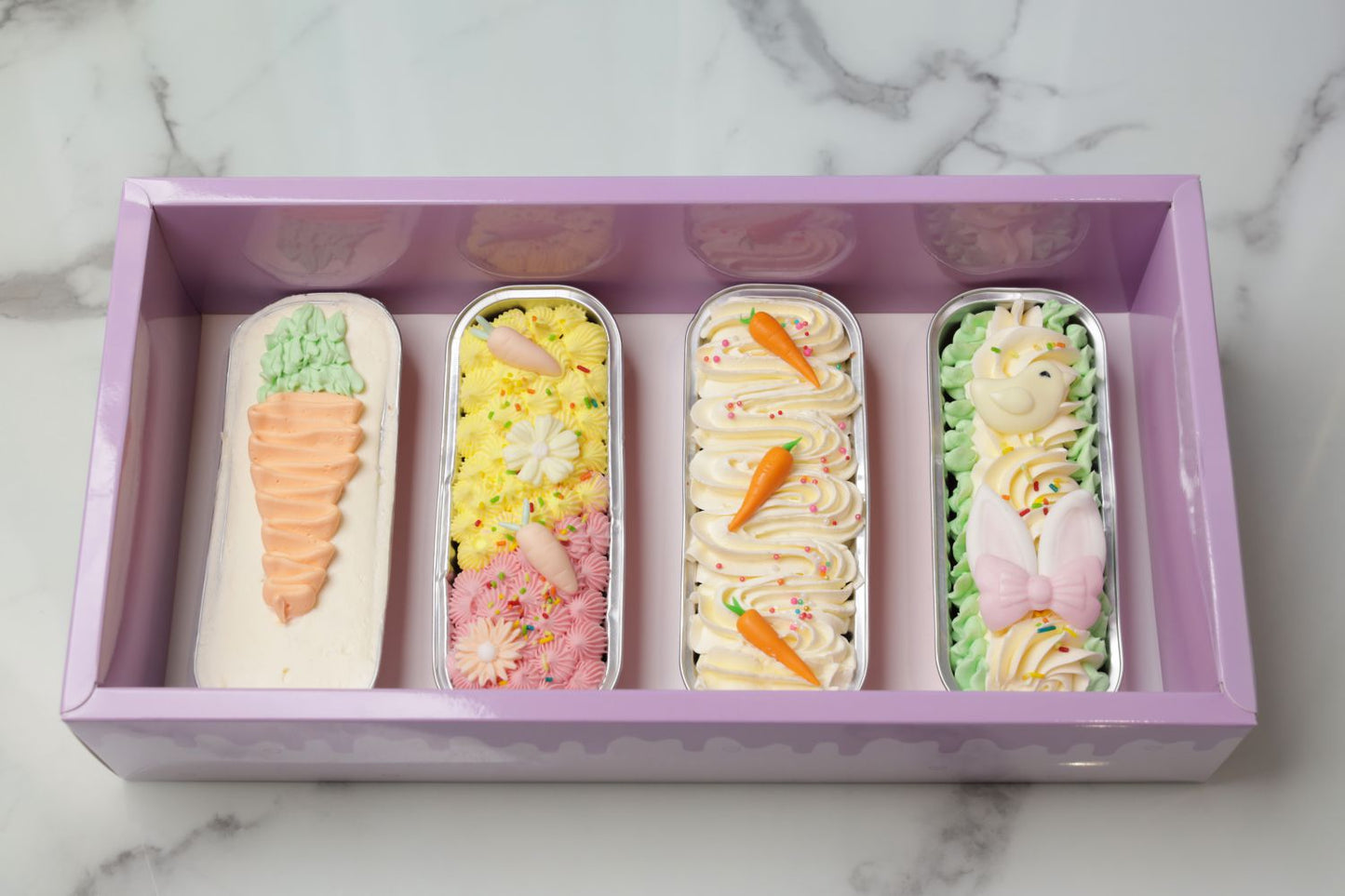 Easter carrot cake slabs Dubai with frosting and carrot decorations