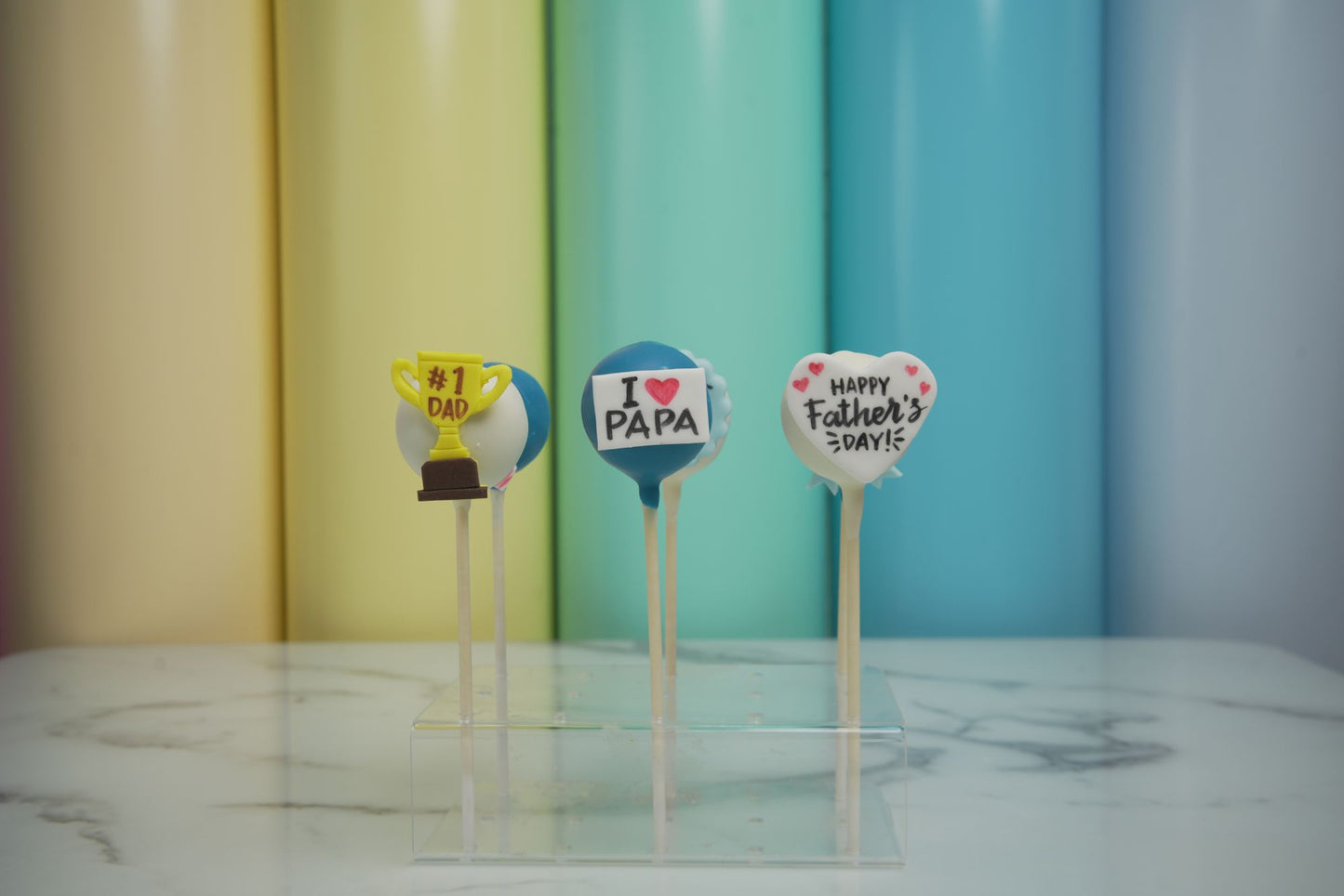 Father's Day cake pops with dad-themed decorations and heartfelt messages for Father's Day 2026 celebrations in Dubai.