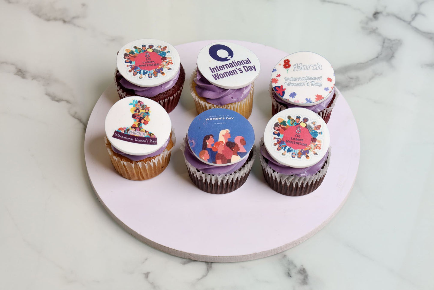 International Womens Day cupcakes with edible topper decorations for womens day celebration in Dubai