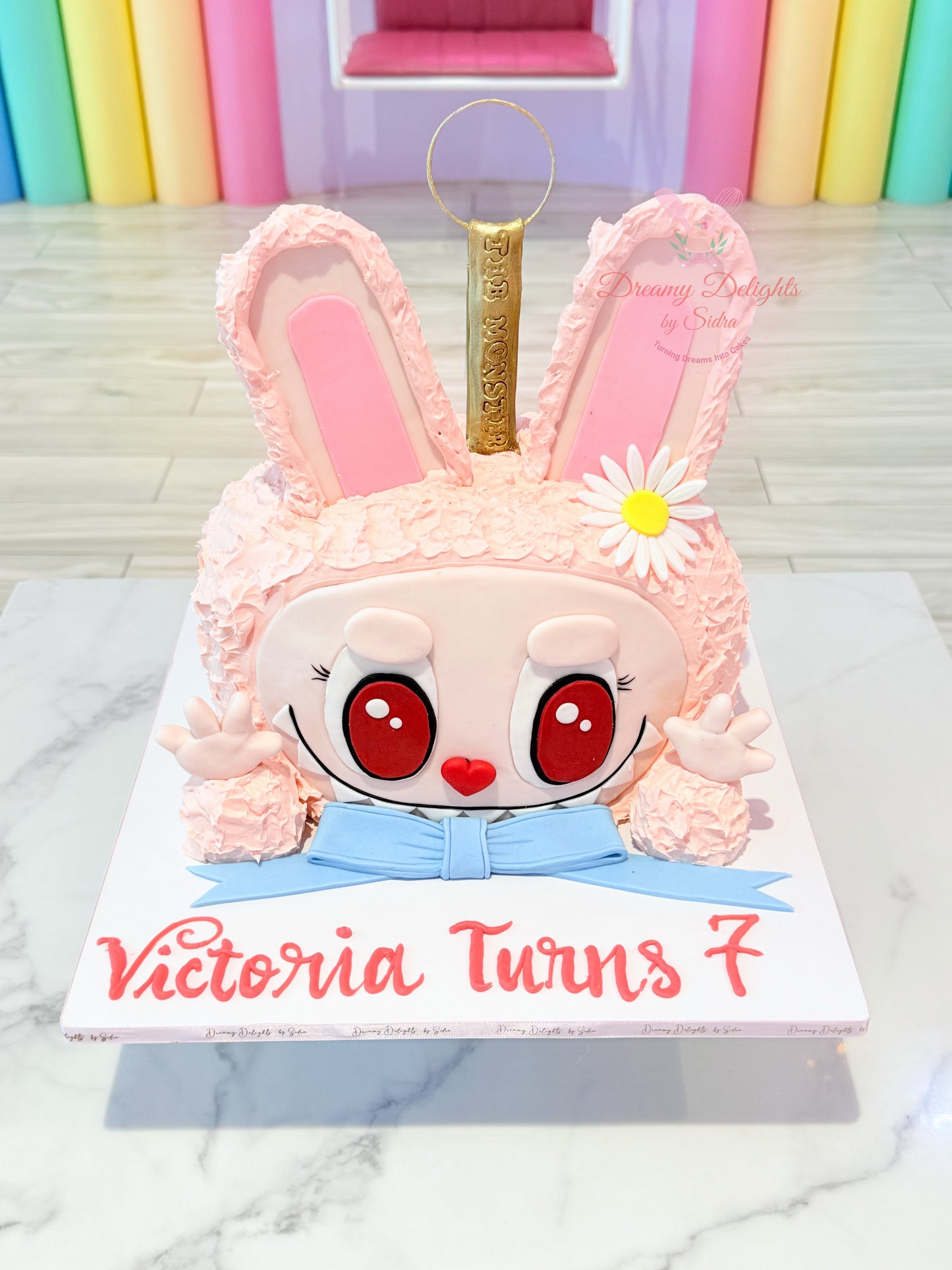 Lady Labubu cake for girls with cute bunny character design, pastel buttercream texture, fondant facial details, and birthday theme finish
