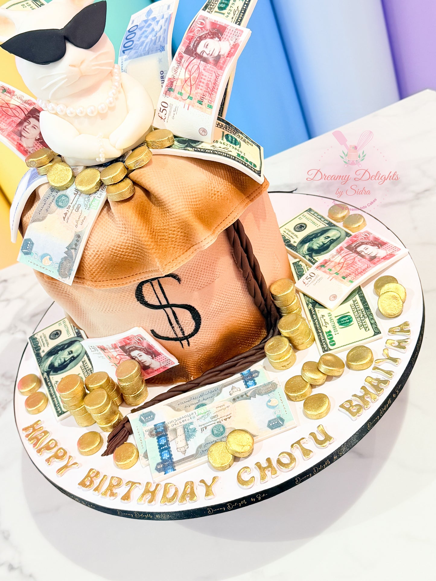 Rich Bunny with Money Sack Cake