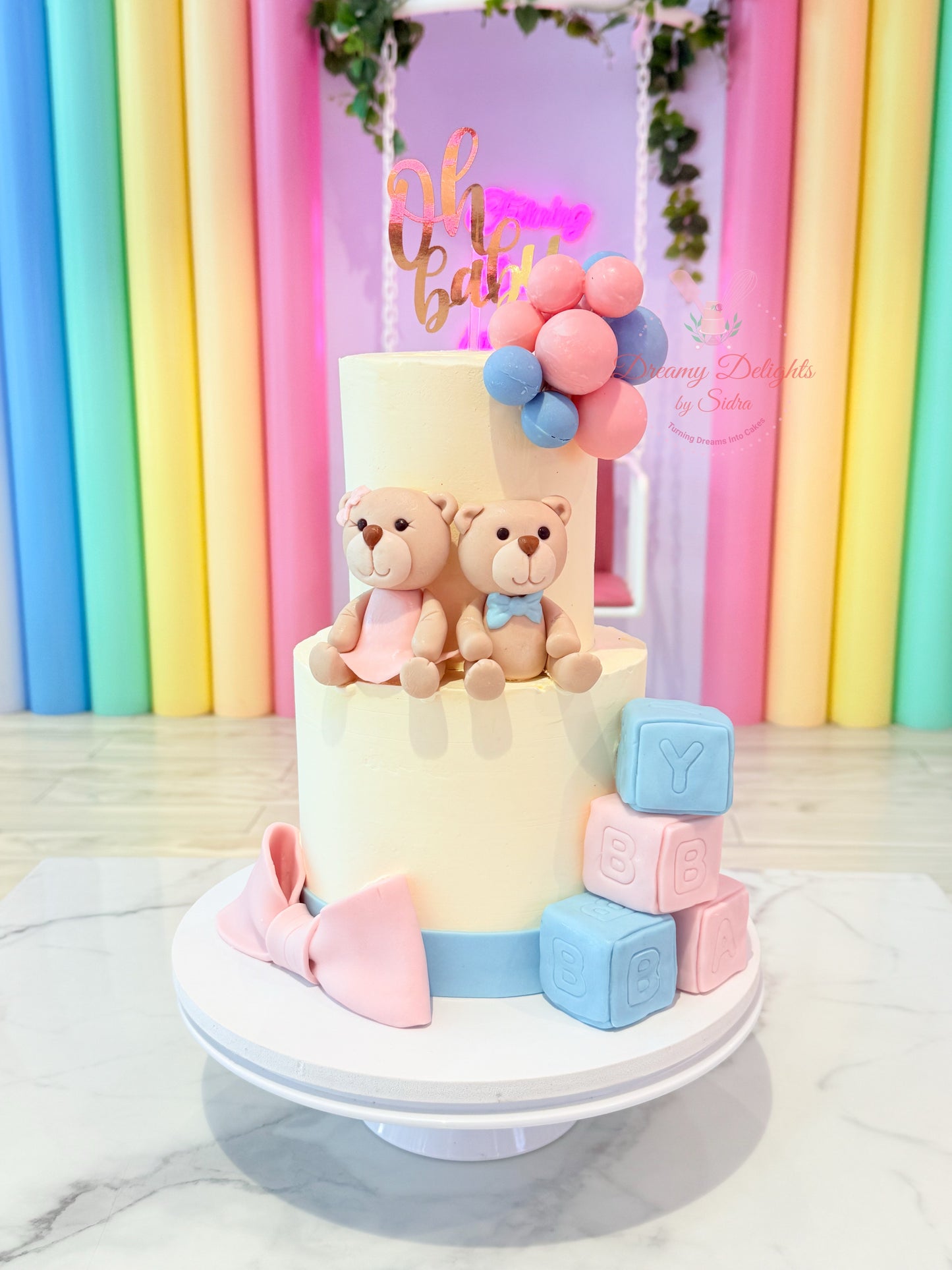 Pink and Blue Teddy Cake