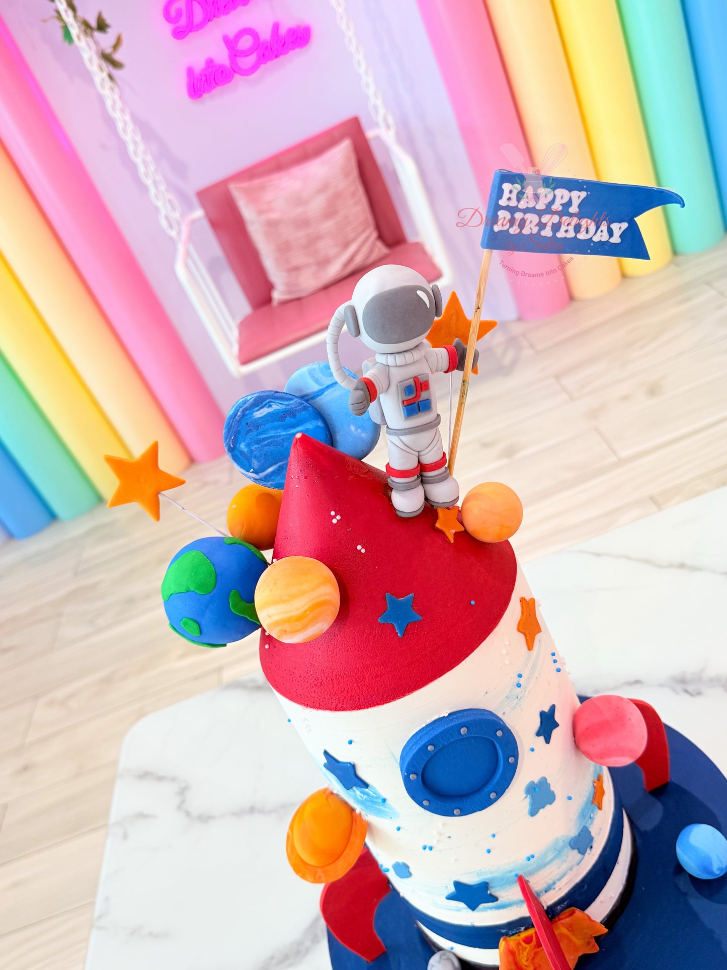 Space Rocket Ship and Astronaut Cake