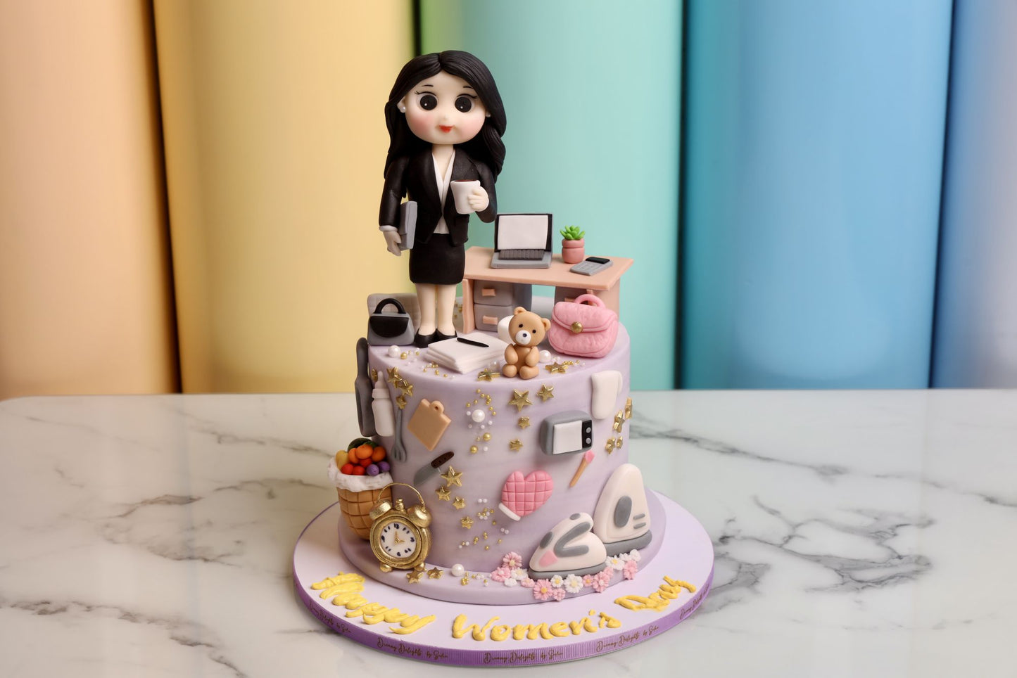 She Can Do It All womens day celebration cake with empowered woman figurine for international womens day in Dubai
