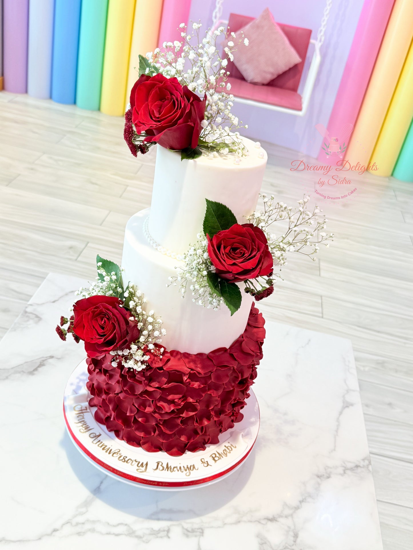 Wedding Anniversary Roses and Petals Cake