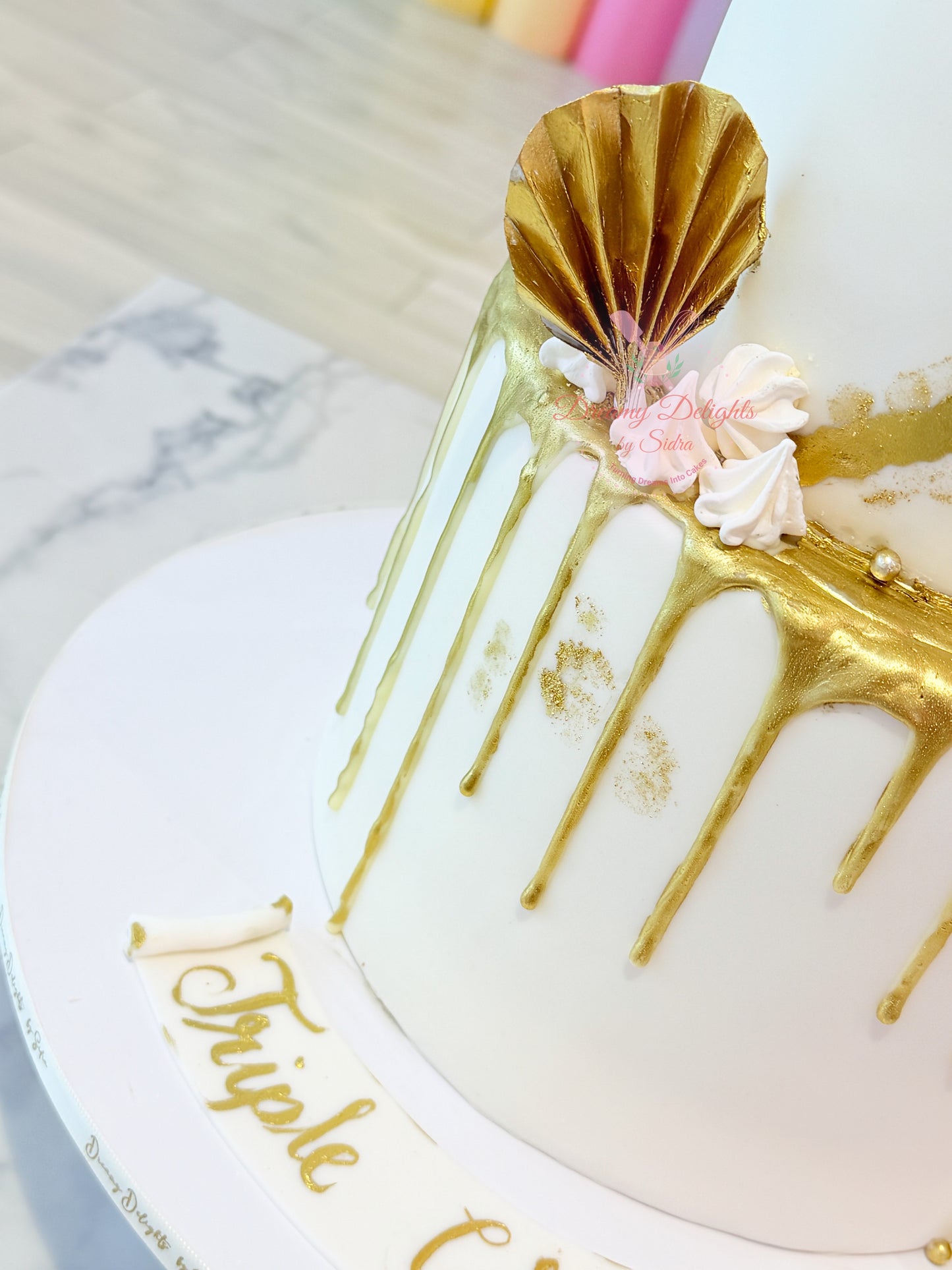 White & Gold Triple Celebration Cake