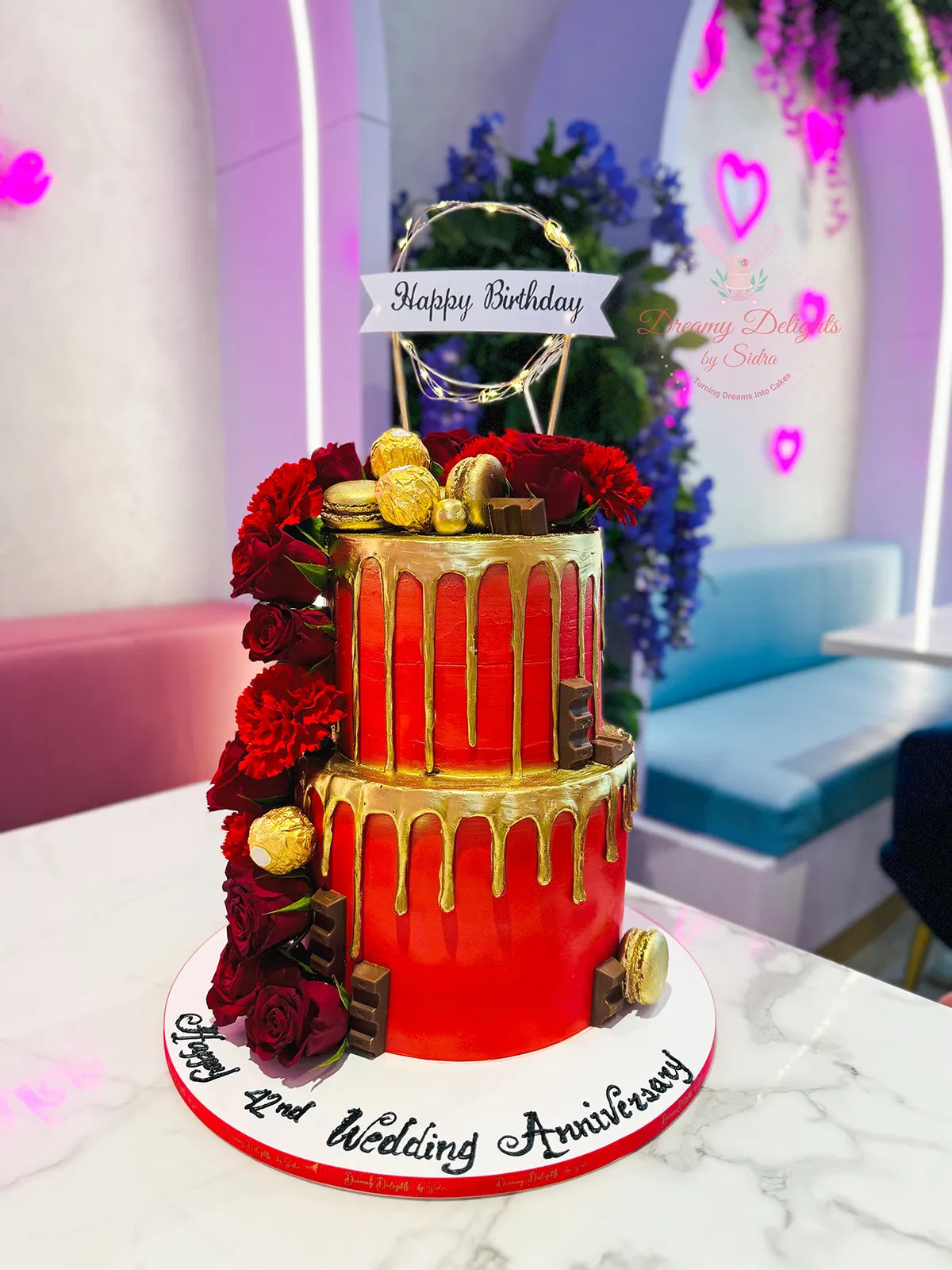 Red and Gold Rose Cake