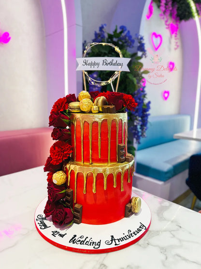 Red and Gold Rose Cake