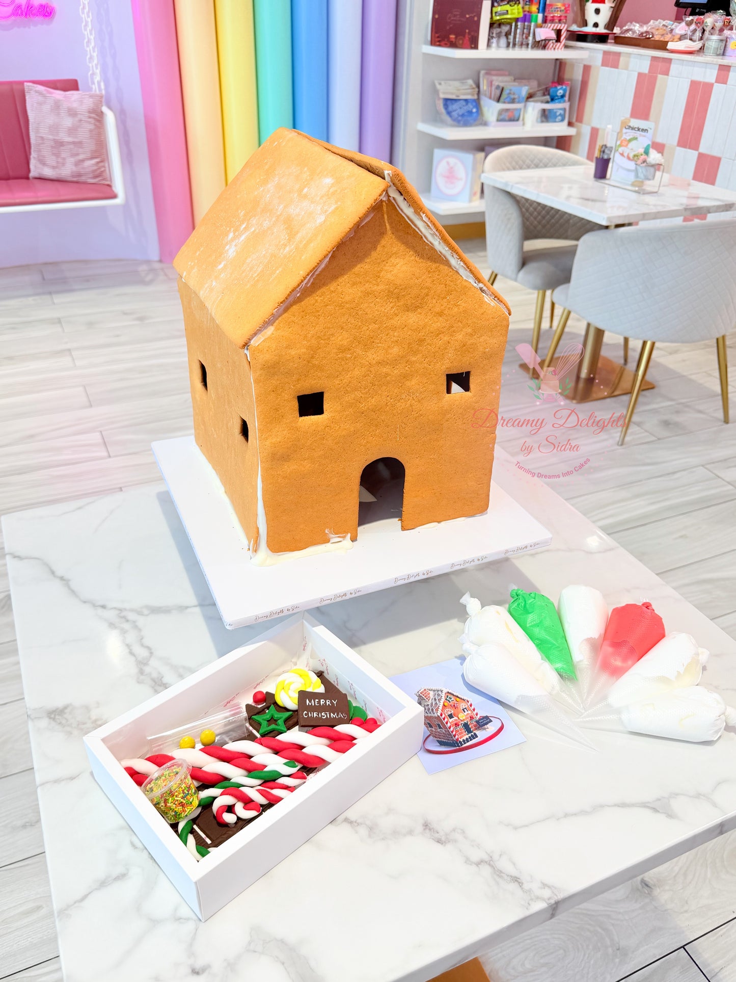 10-inch DIY Gingerbread House decorating kit for kids with icing and candy decorations by Dreamy Delight by Sidra