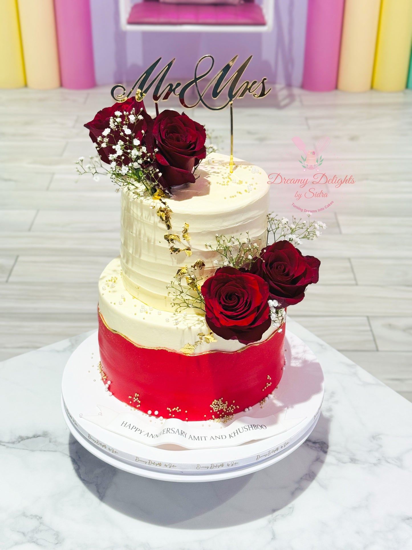 Mr & Mrs Red Rose Cake