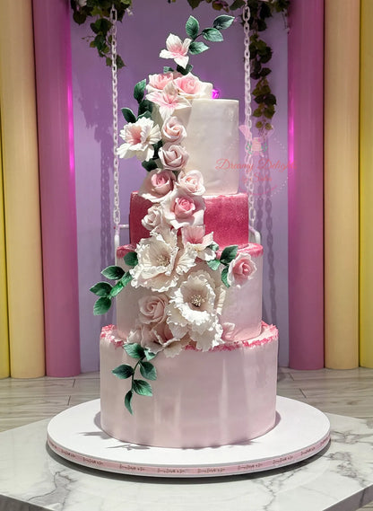 Pink Rose wedding Cake