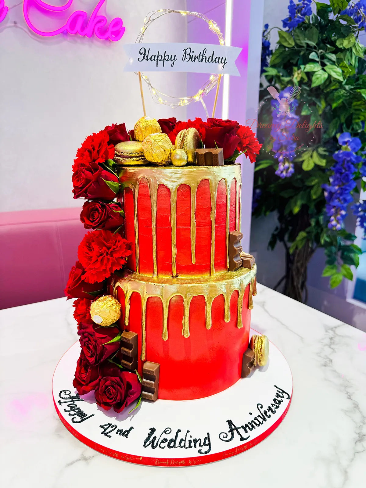 Red and Gold Rose Cake