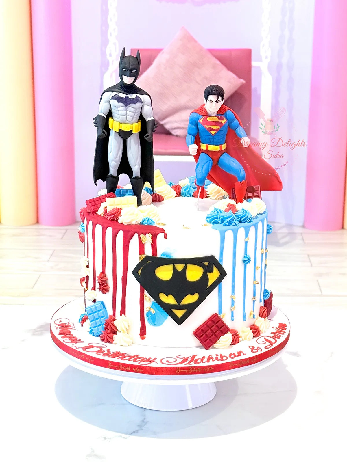 Superman and Batman Superhero Cake