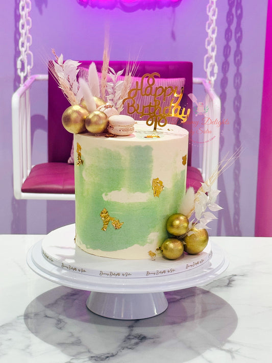 Green and Gold Macaron Cake