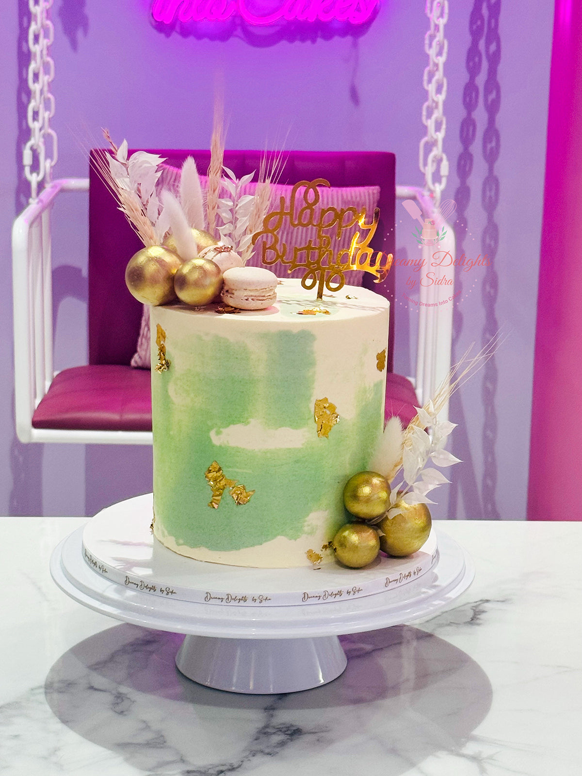 Green and Gold Macaron Cake