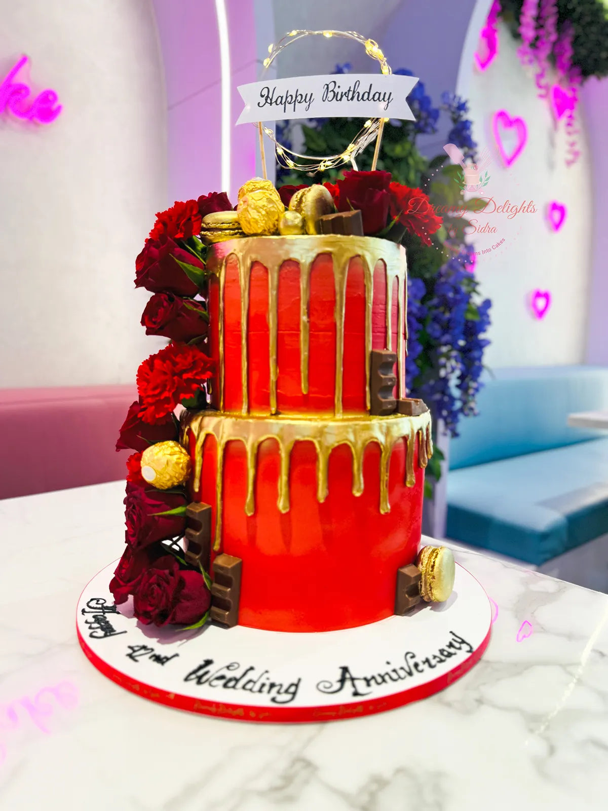 Red and Gold Rose Cake