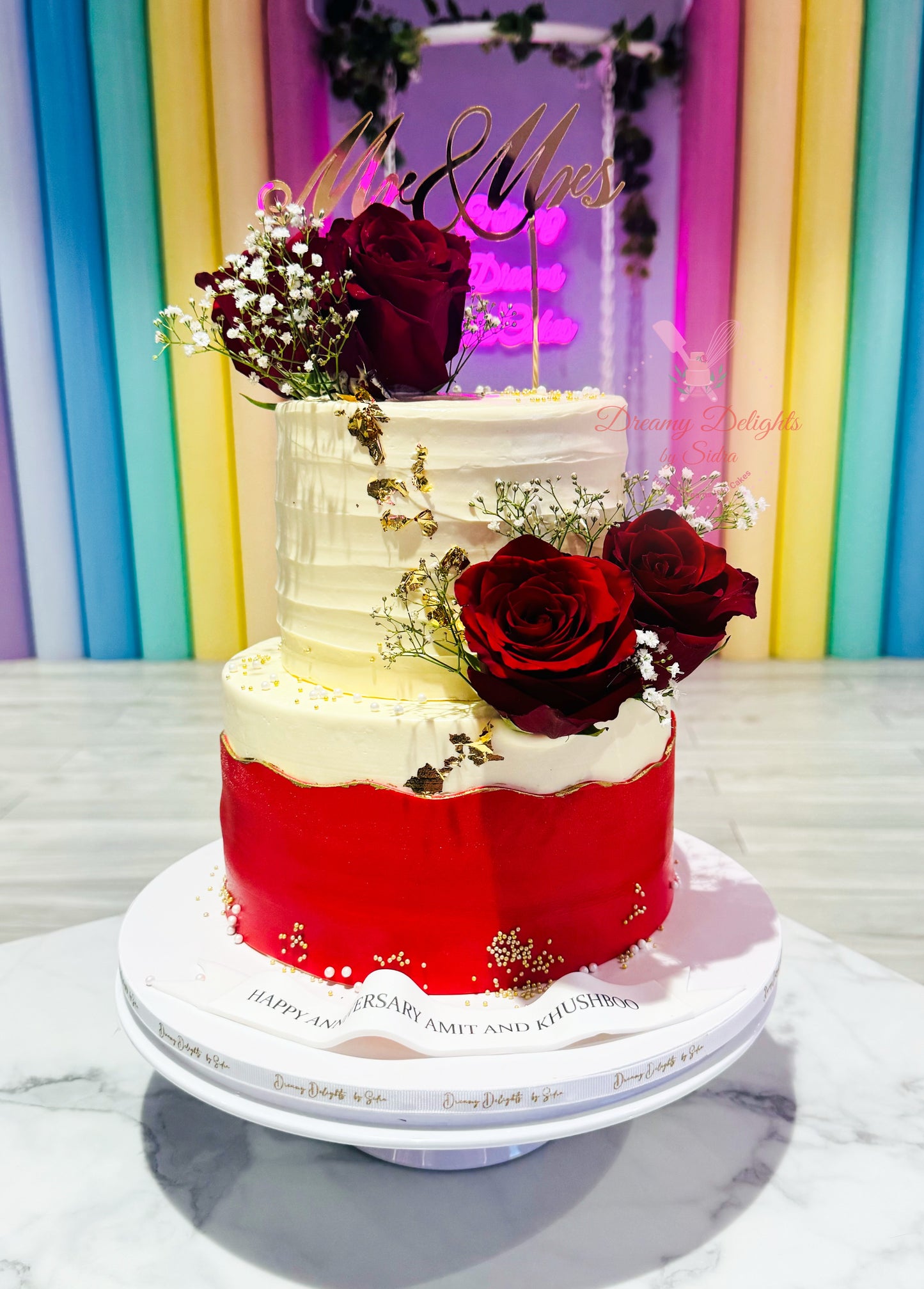 Mr & Mrs Red Rose Cake