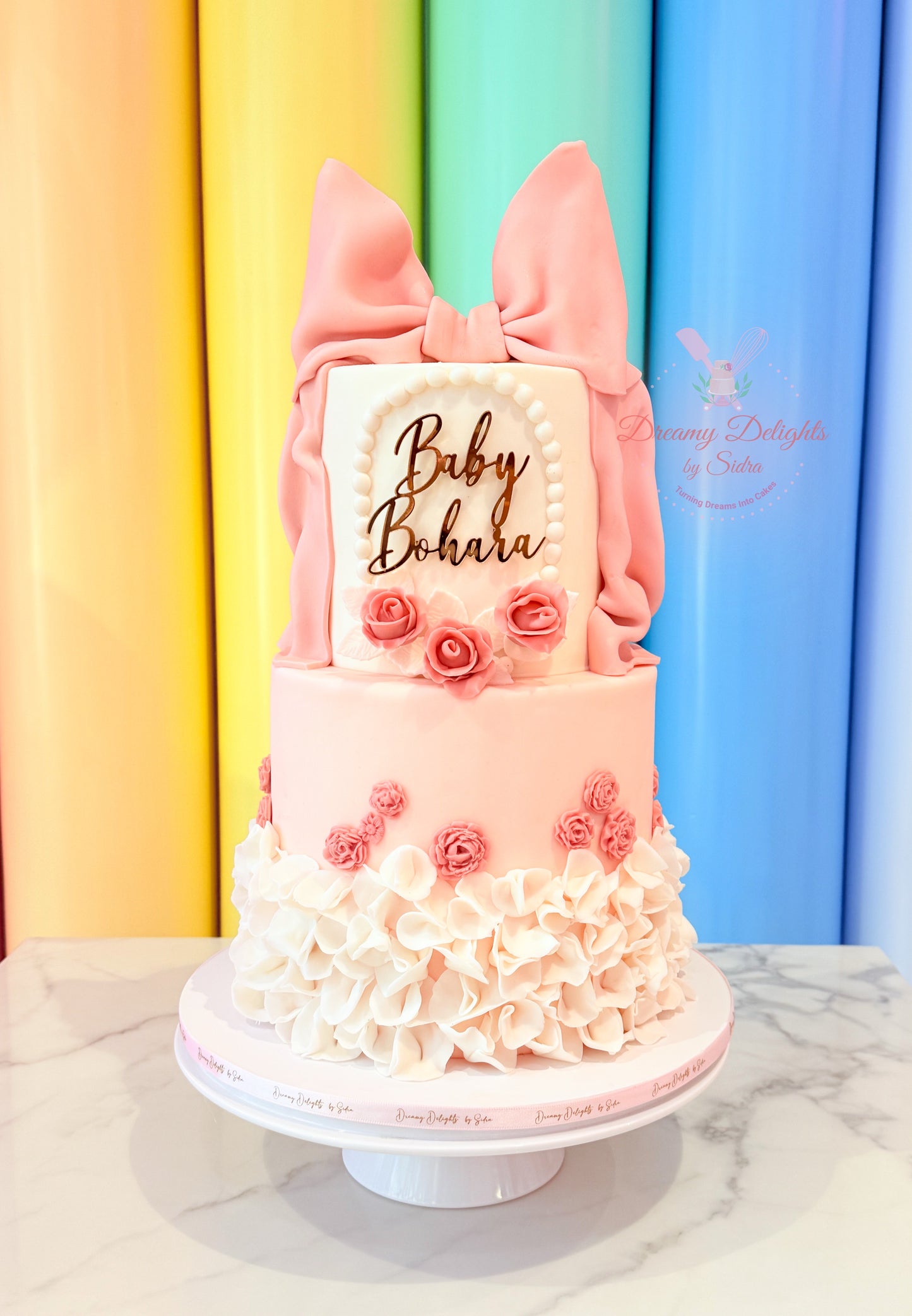 Big Bow Ruffles Cake for Baby Girl