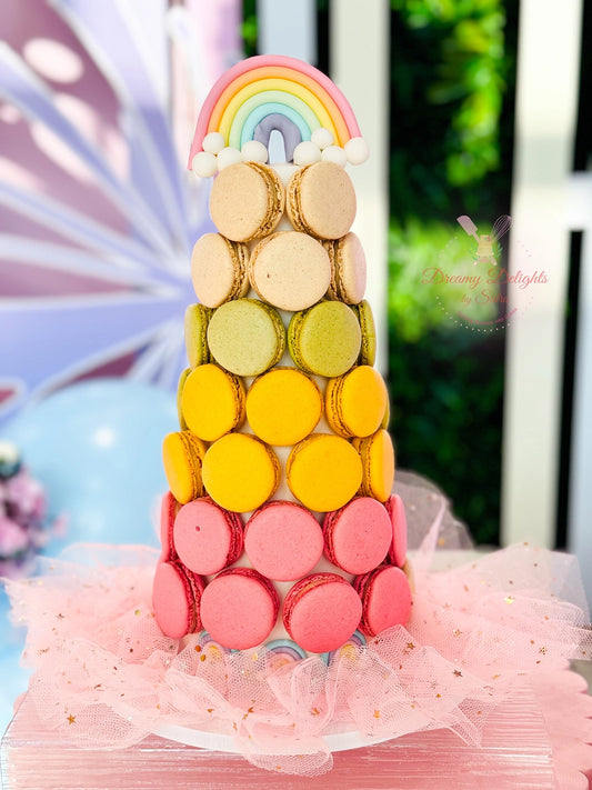 Rainbow macaron tower