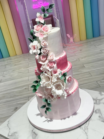 Pink Rose wedding Cake