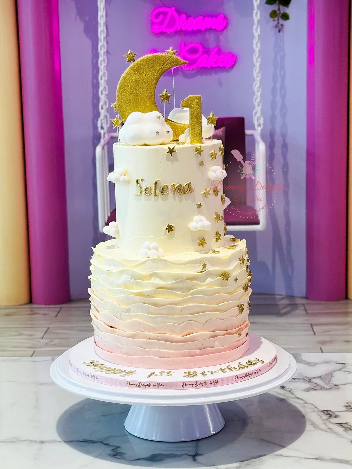 Star & Moon 1st Birthday Cake