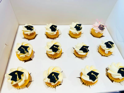 Graduation cupcakes Dubai — custom decorated graduation cap cupcakes from AED 18 by Dreamy Delights by Sidra