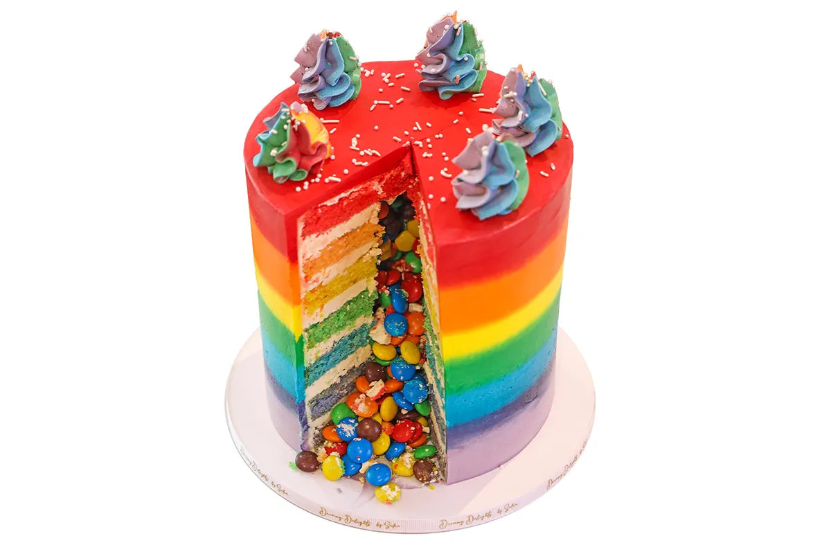 Rainbow Cake with M&Ms