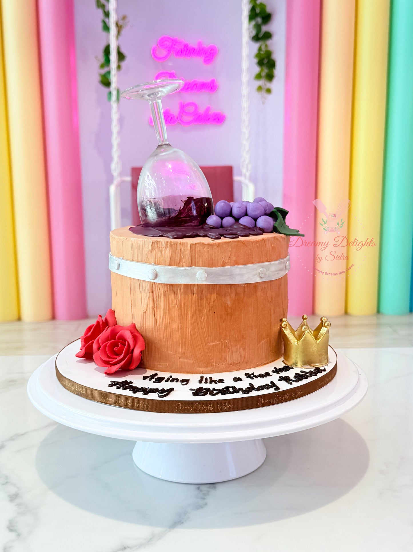 Age like fine wine cake with wine themed design birthday cake for him in Dubai