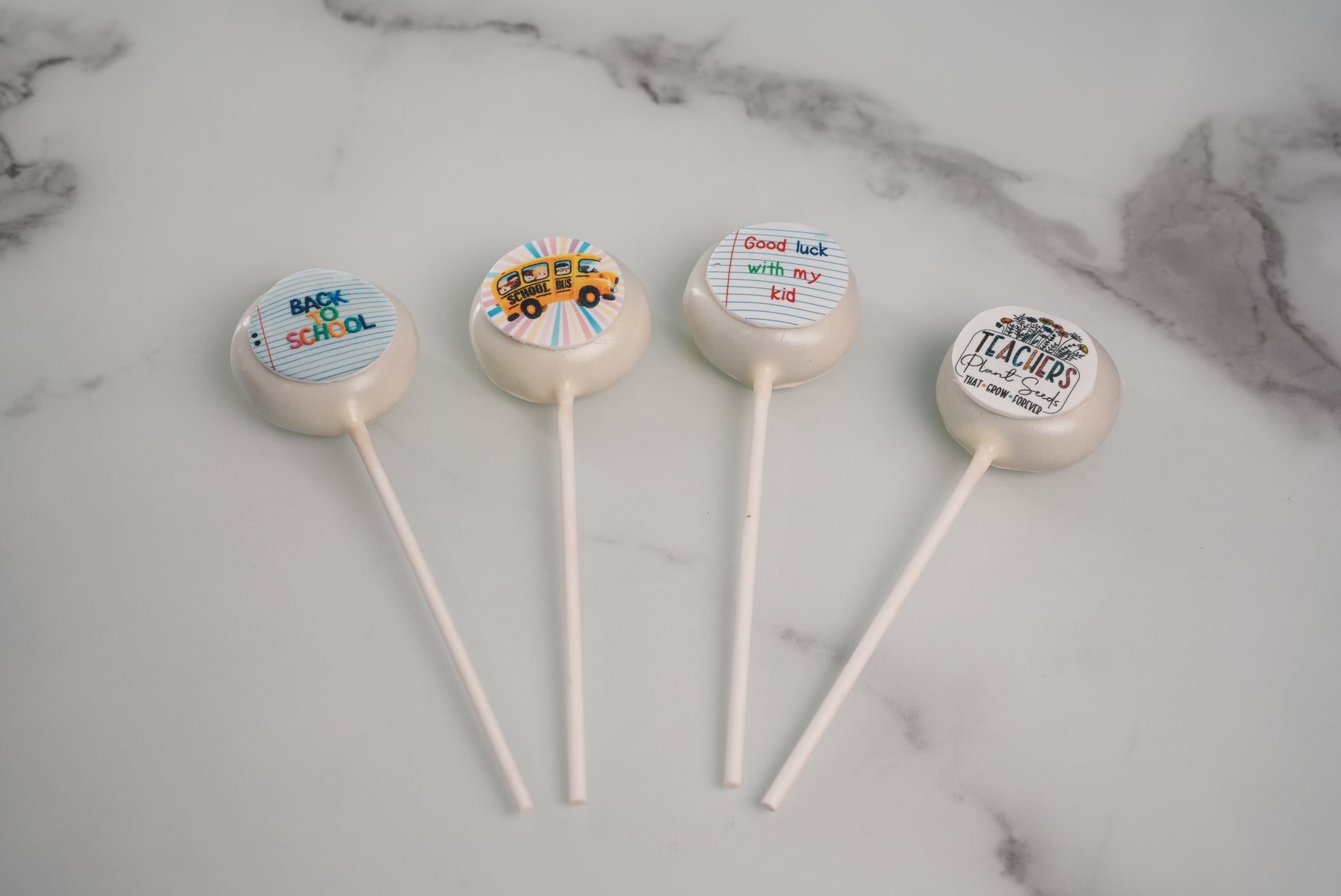 Back to School cakepops with colourful school-themed designs