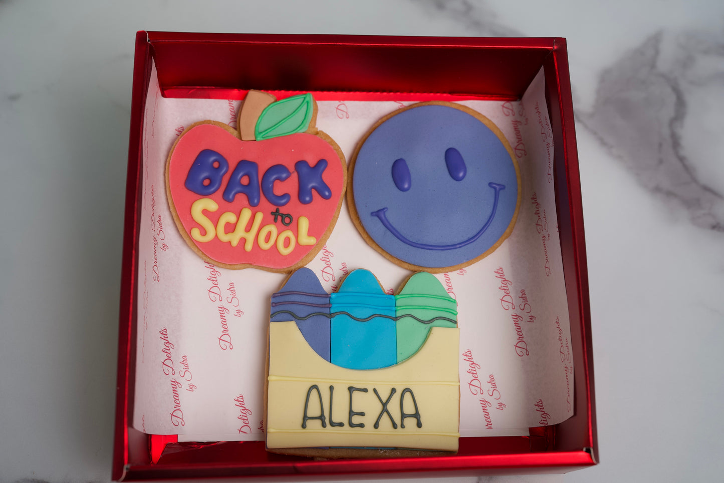 Back to School Starter Pack cookie set with personalised kids cookies