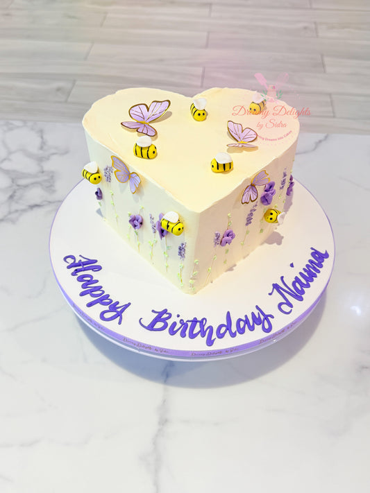 Bees and butterflies heart kids birthday cake for girls in Dubai