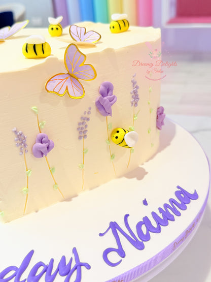 Bees and Butterflies Heart Kids Birthday Cake