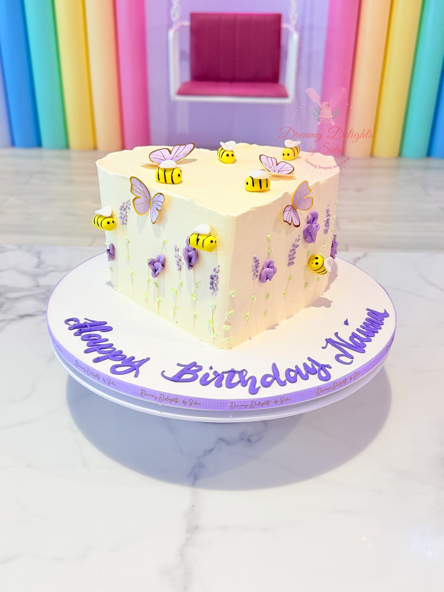 Bees and Butterflies Heart Kids Birthday Cake