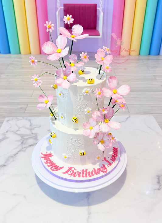 Bees and flowers birthday cake for girls Dubai