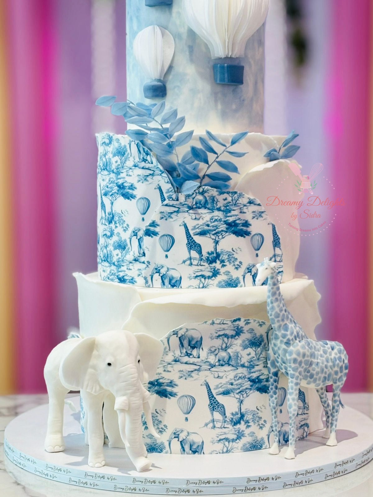 Blue and White Jungle Safari Cake