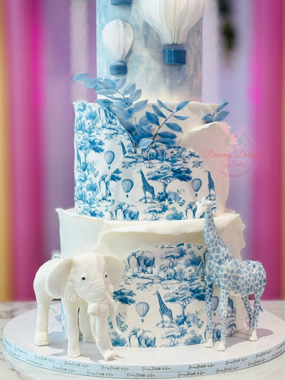 Blue and White Jungle Safari Cake