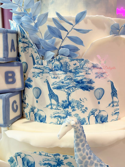 Blue and White Jungle Safari Cake