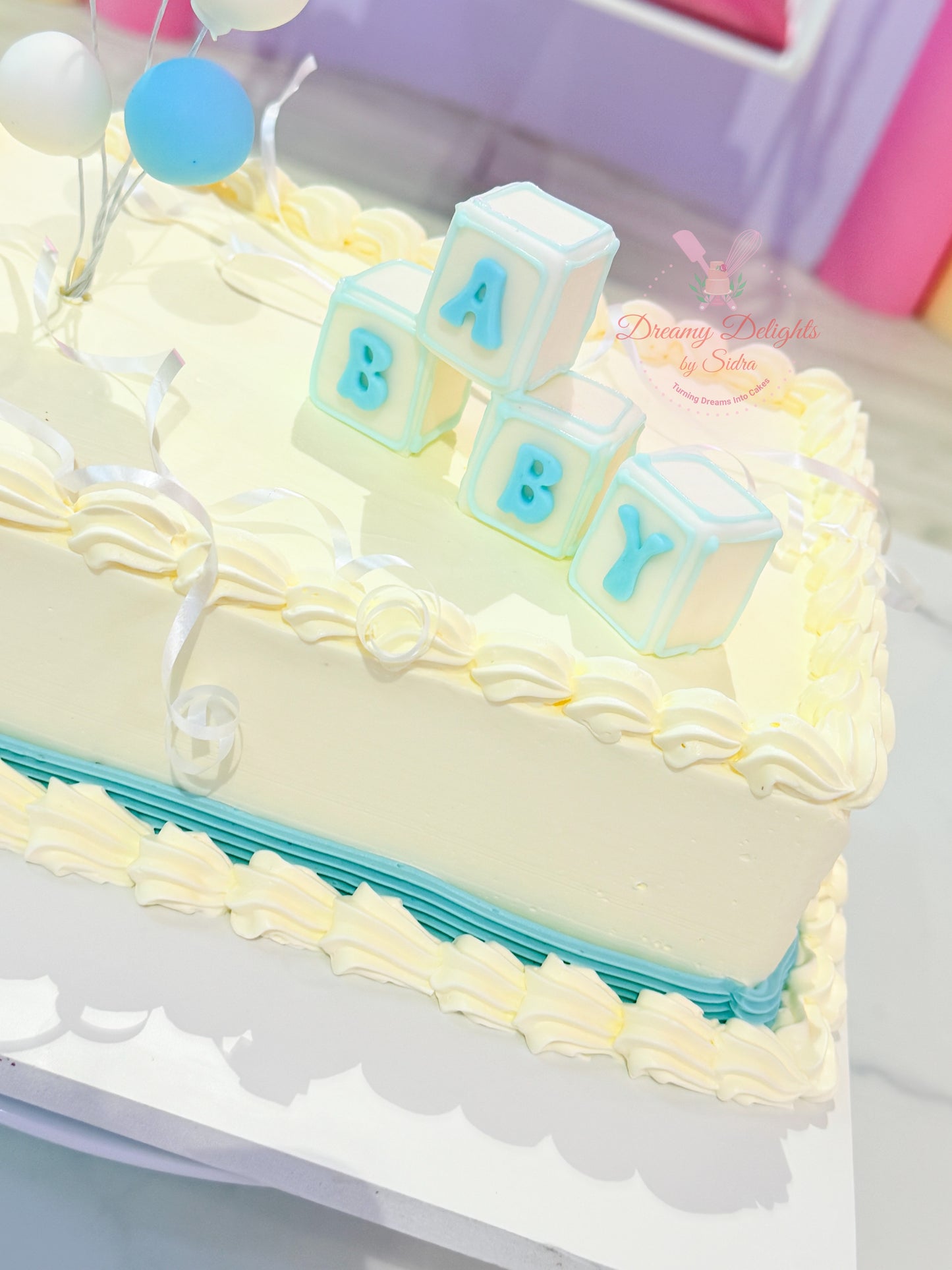 Blue Balloon Baby Shower Cake