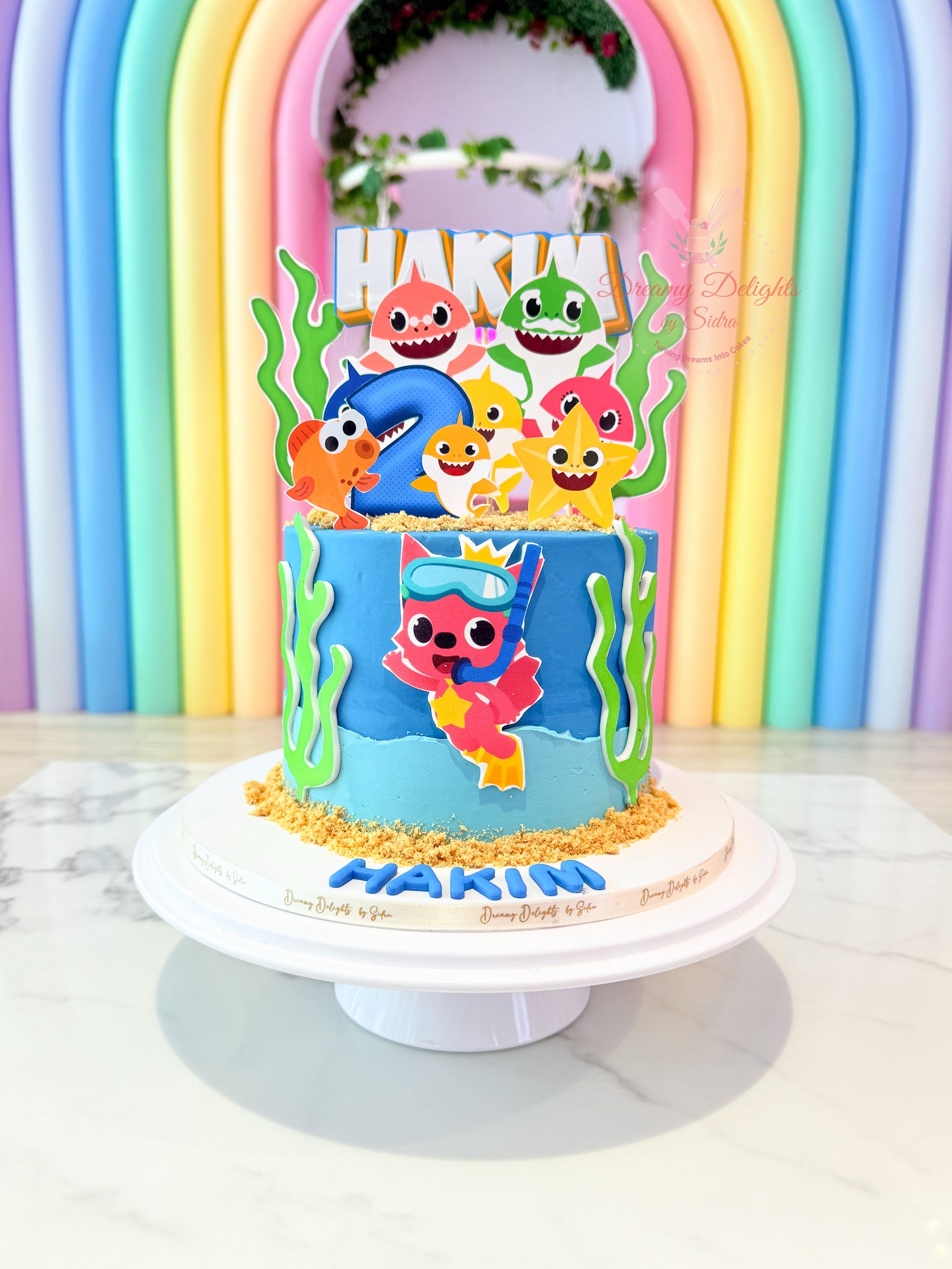 Boys birthday cake Baby Shark theme, kids cake for boy Dubai custom underwater design