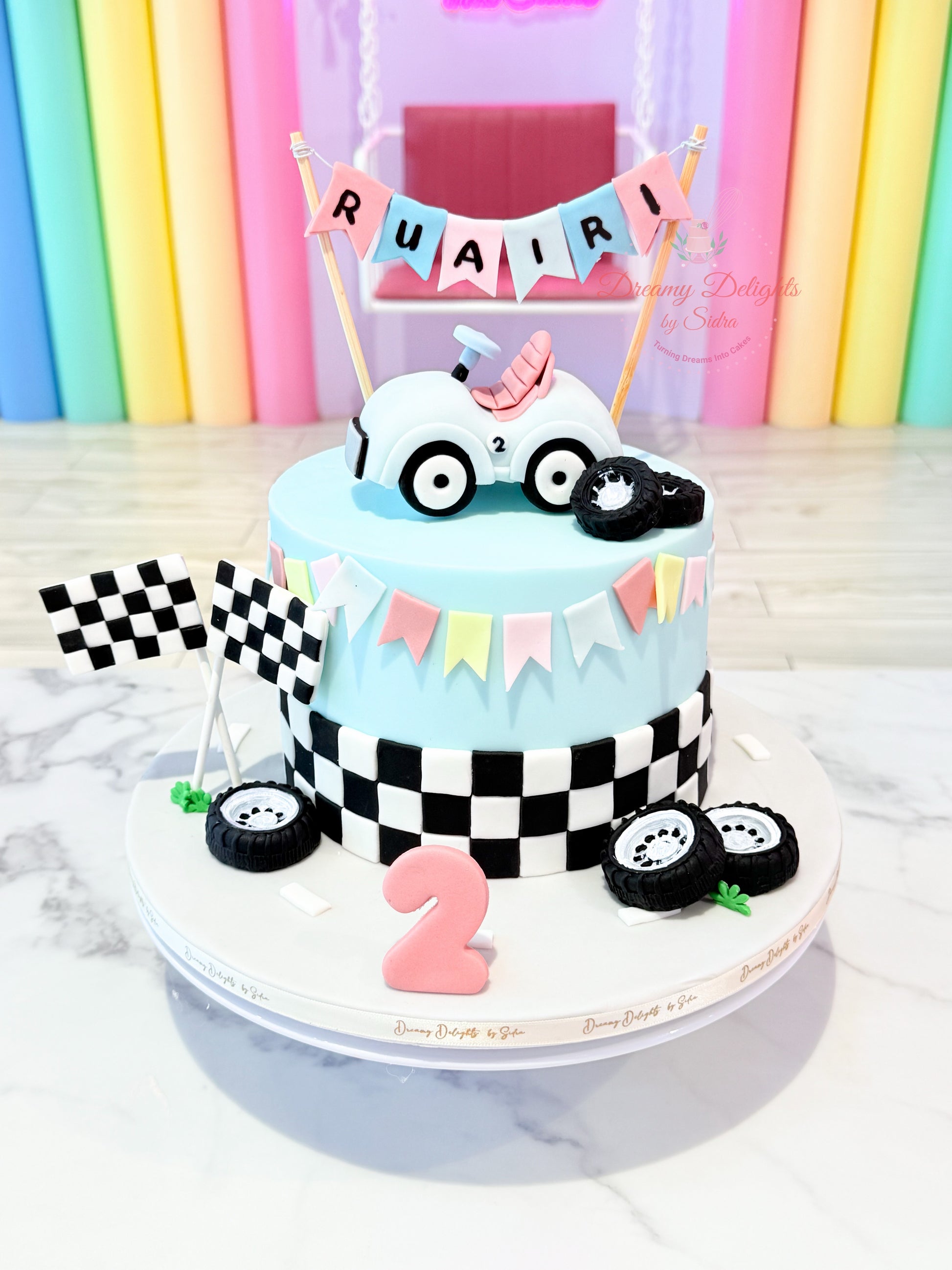 Boys birthday cake car racing theme, kids cake for boy Dubai custom vehicle design