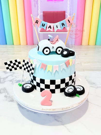 Boys birthday cake car racing theme, kids cake for boy Dubai custom vehicle design